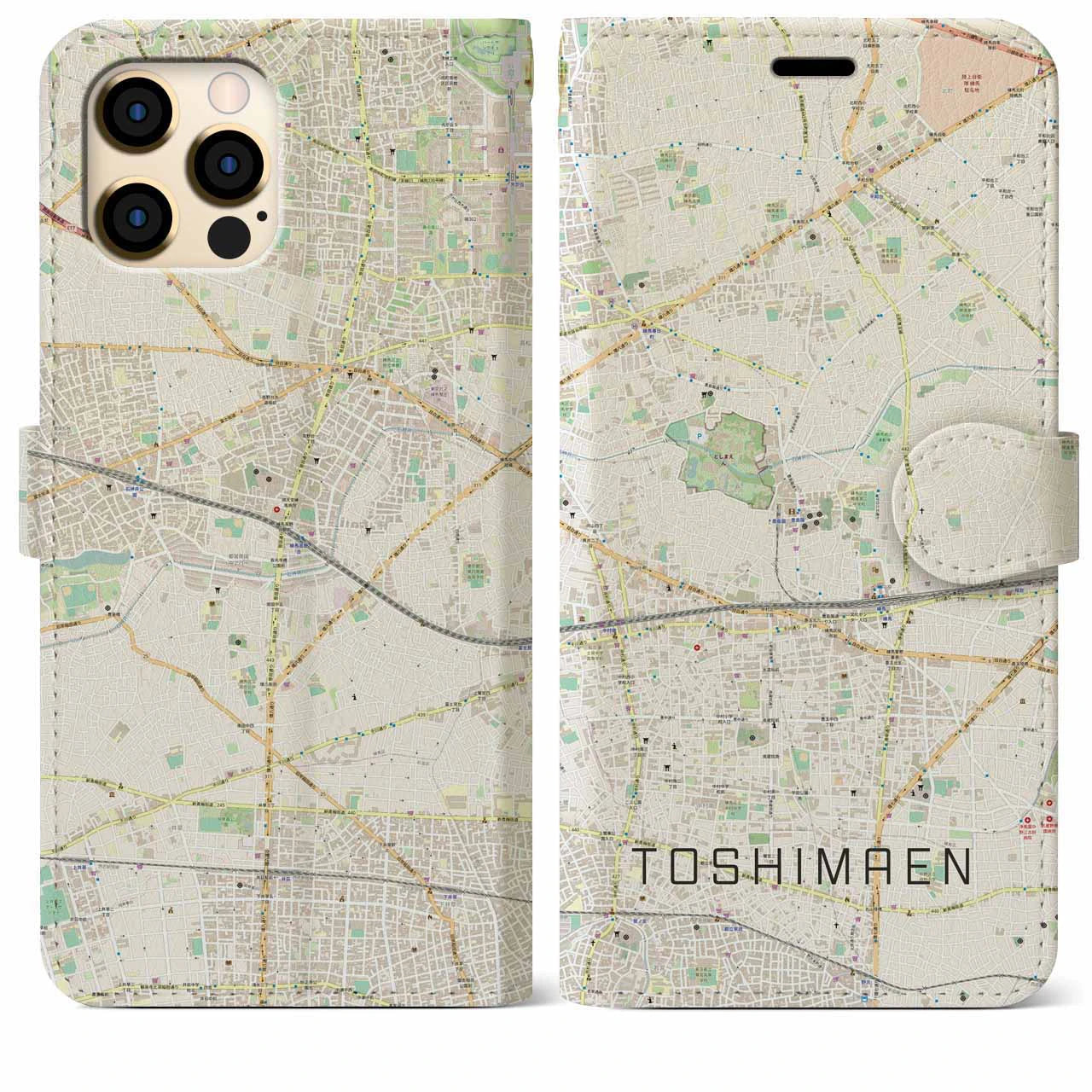 【豊島園(東京都)】地図柄iPhoneケース(手帳タイプ)ナチュラル・iPhone 12 Pro Max 用