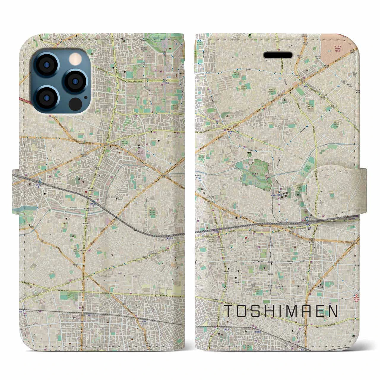 【豊島園(東京都)】地図柄iPhoneケース(手帳タイプ)ナチュラル・iPhone 12 / 12 Pro 用