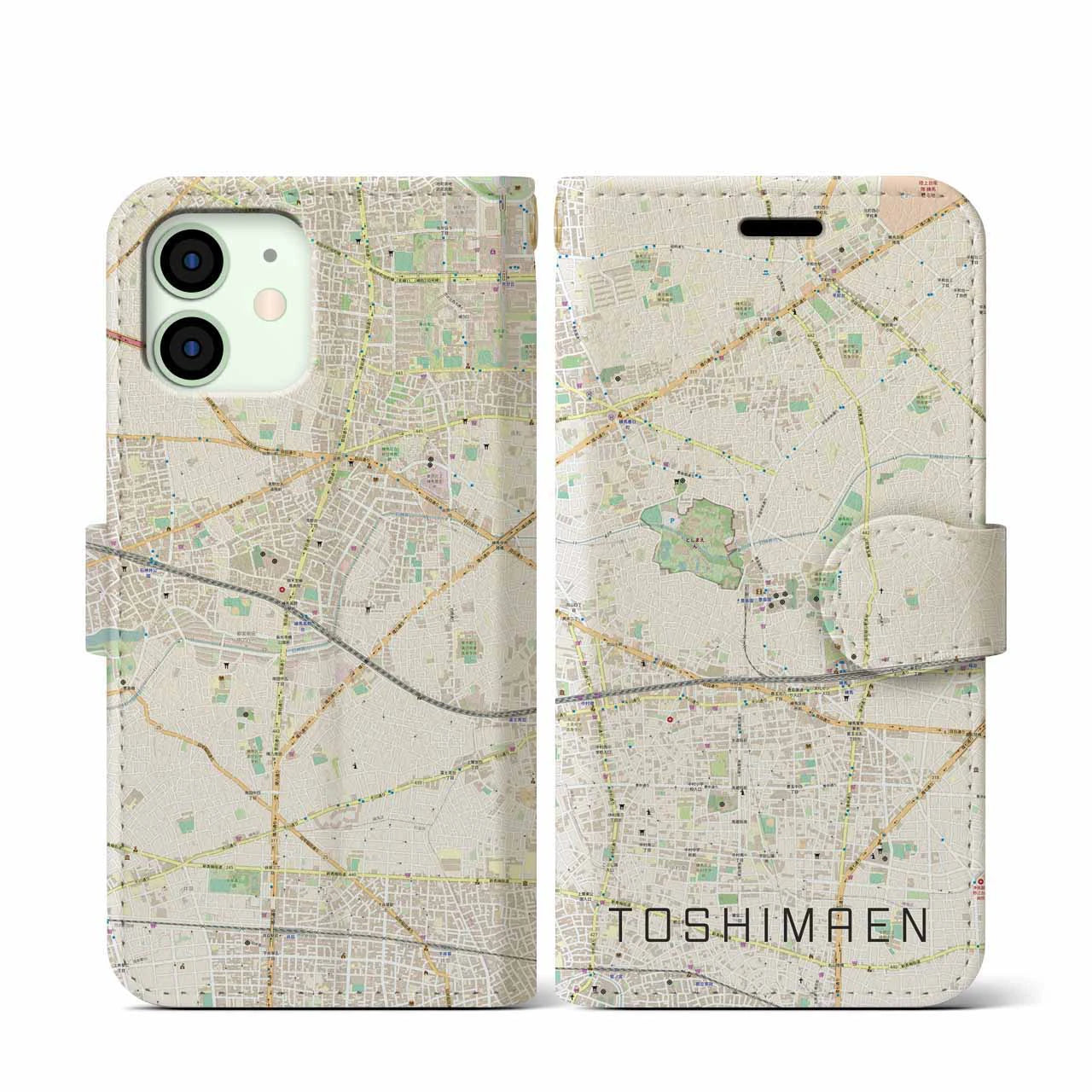 【豊島園(東京都)】地図柄iPhoneケース(手帳タイプ)ナチュラル・iPhone 12 mini 用
