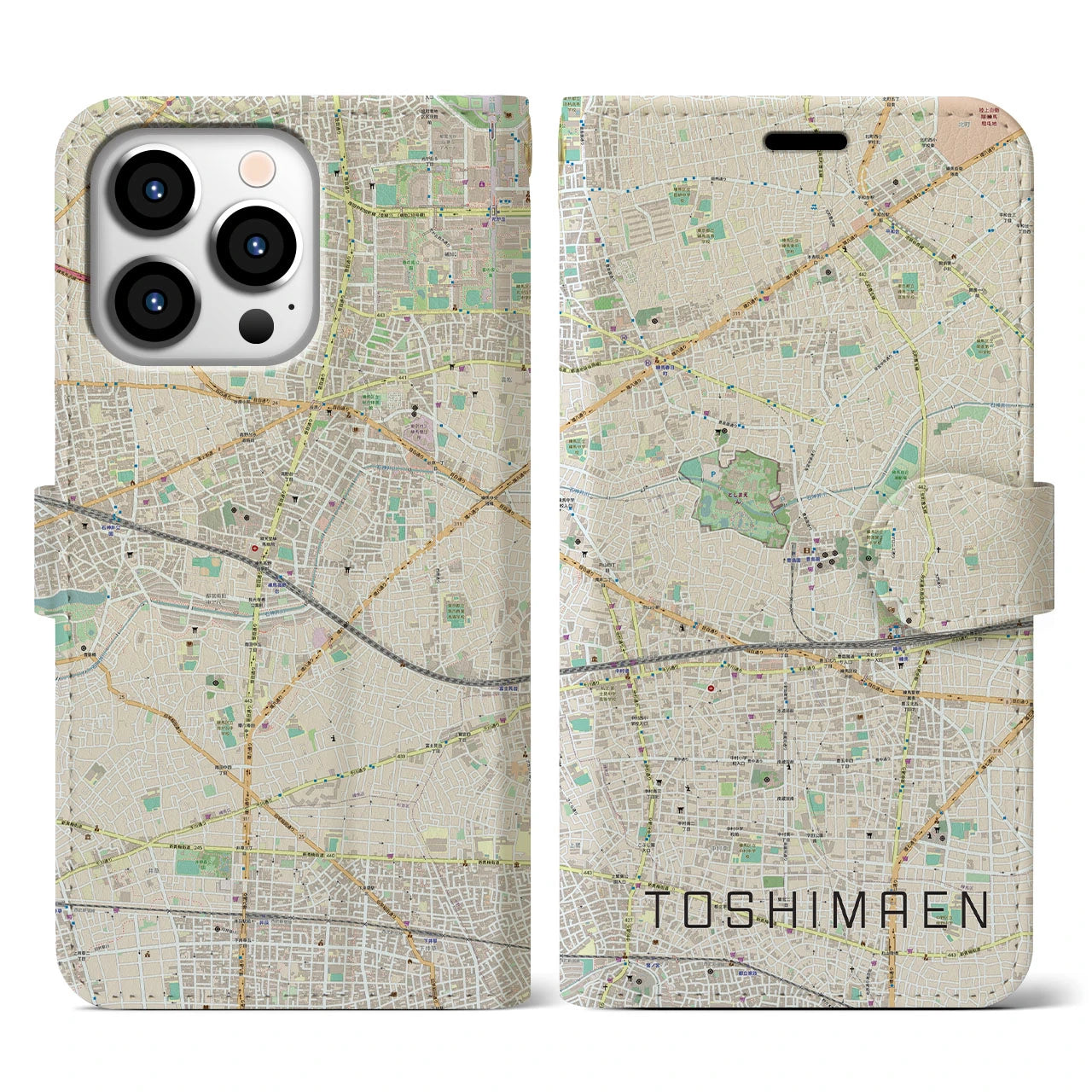 【豊島園(東京都)】地図柄iPhoneケース(手帳タイプ)ナチュラル・iPhone 13 Pro 用