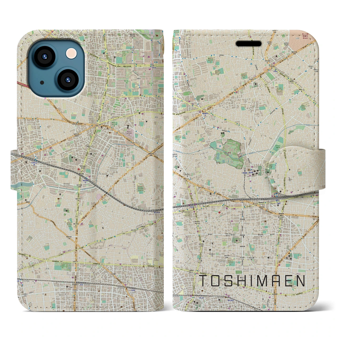 【豊島園(東京都)】地図柄iPhoneケース(手帳タイプ)ナチュラル・iPhone 13 用