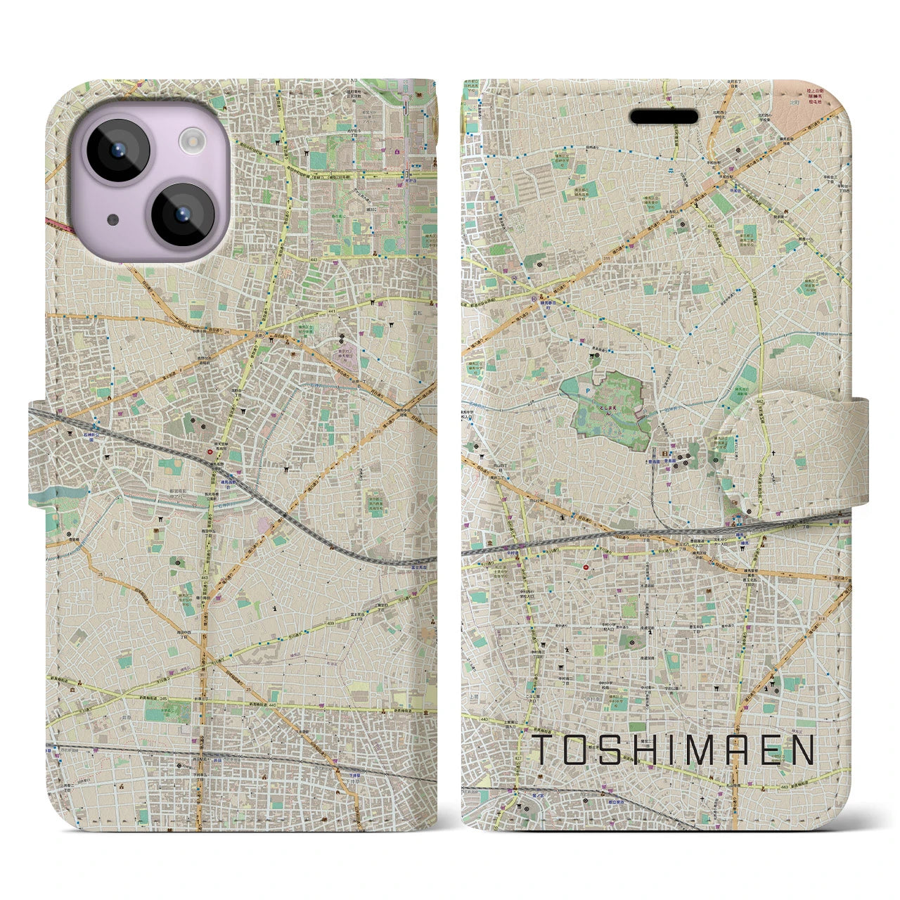 【豊島園(東京都)】地図柄iPhoneケース(手帳タイプ)ナチュラル・iPhone 14 用