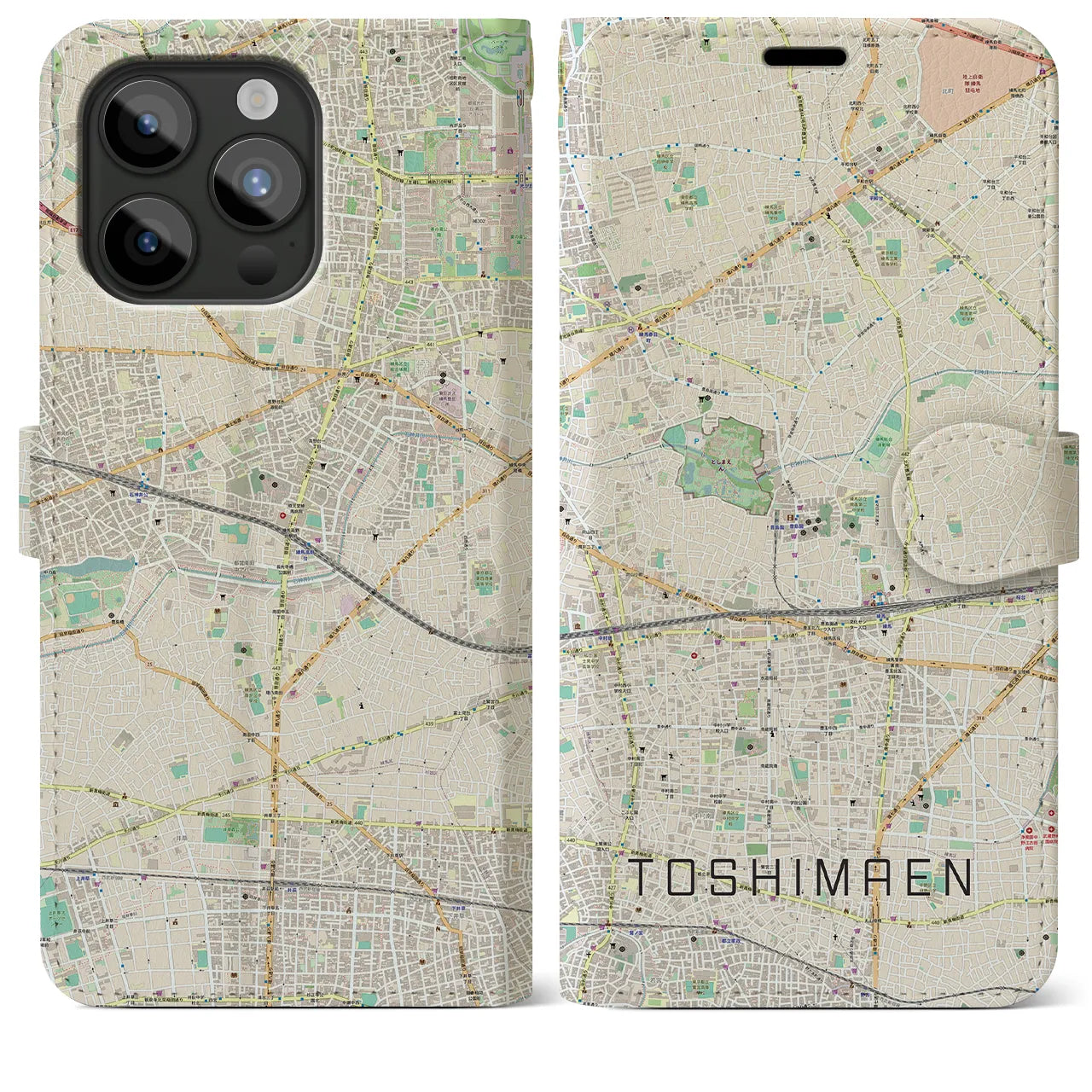 【豊島園(東京都)】地図柄iPhoneケース(手帳タイプ)ナチュラル・iPhone 15 Pro Max 用