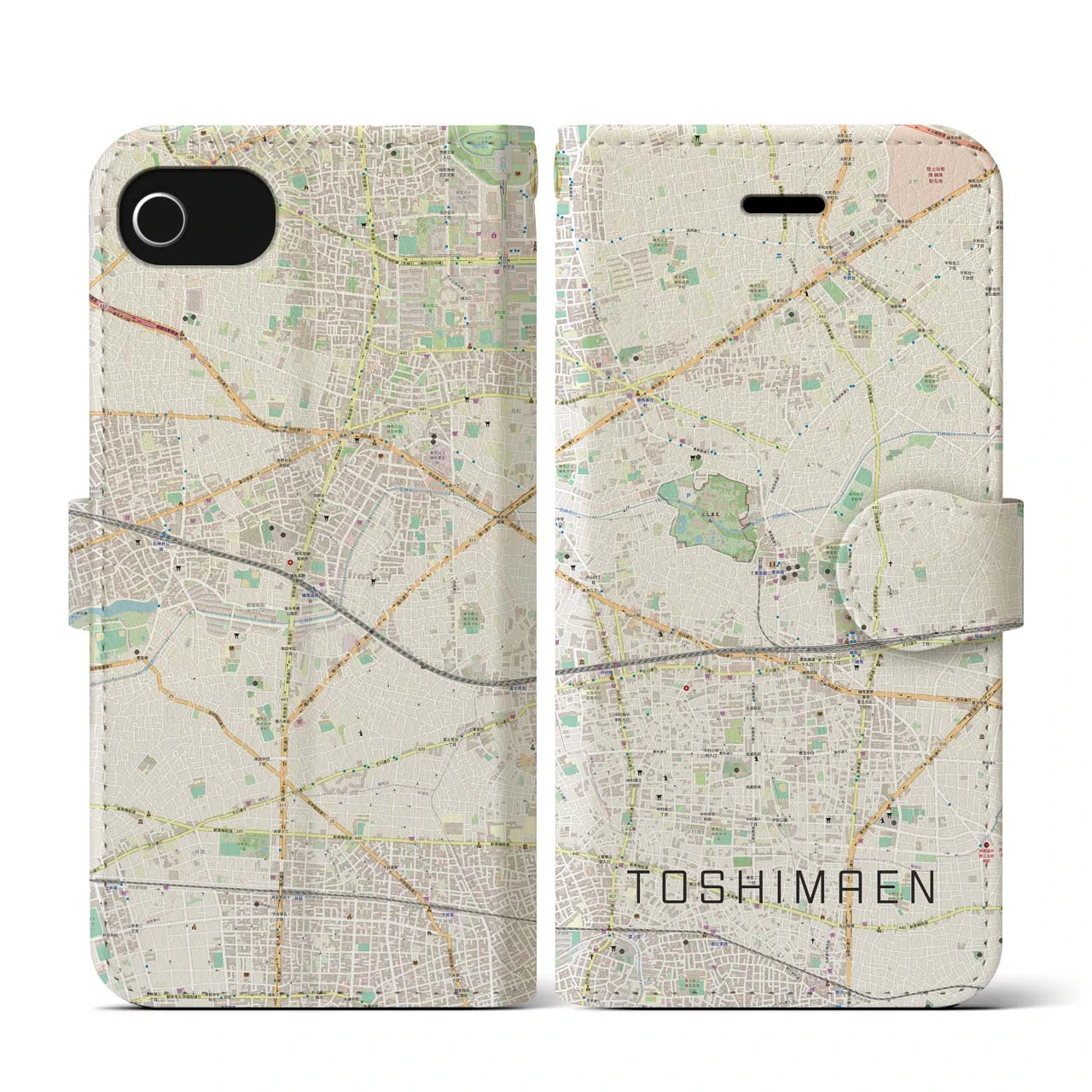 【豊島園(東京都)】地図柄iPhoneケース(手帳タイプ)ナチュラル・iPhone SE(第3 / 第2世代) / 8 / 7 / 6s / 6 用