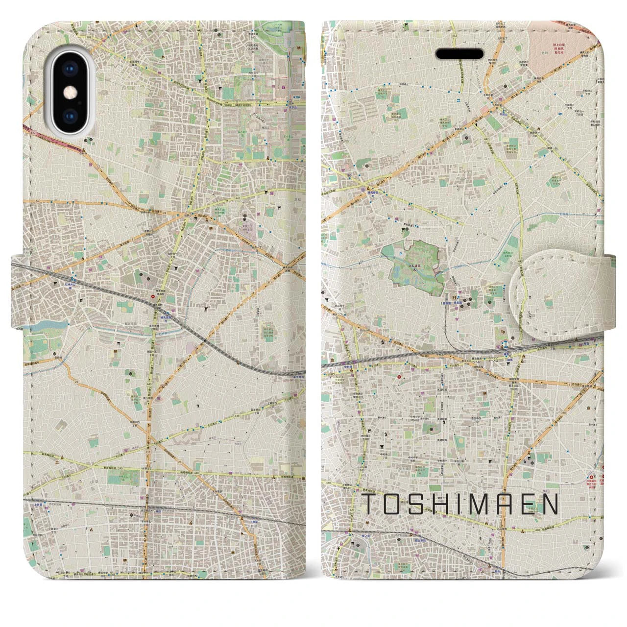 【豊島園(東京都)】地図柄iPhoneケース(手帳タイプ)ナチュラル・iPhone XS Max 用