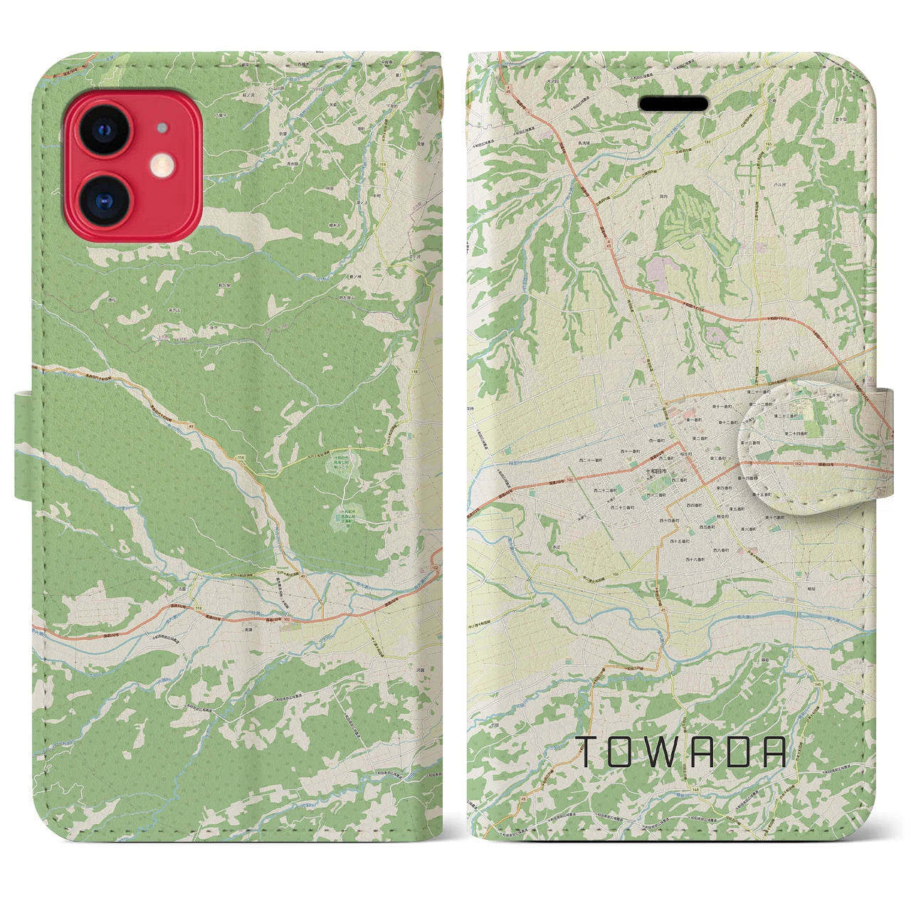 【十和田(青森県)】地図柄iPhoneケース(手帳タイプ)ナチュラル・iPhone 11 用