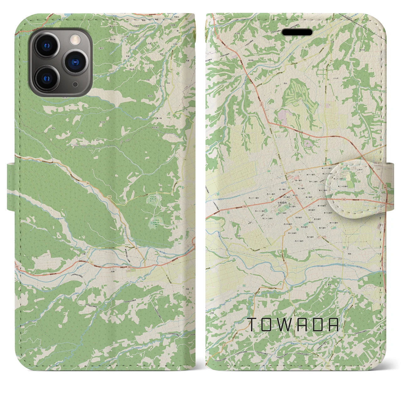 【十和田(青森県)】地図柄iPhoneケース(手帳タイプ)ナチュラル・iPhone 11 Pro Max 用