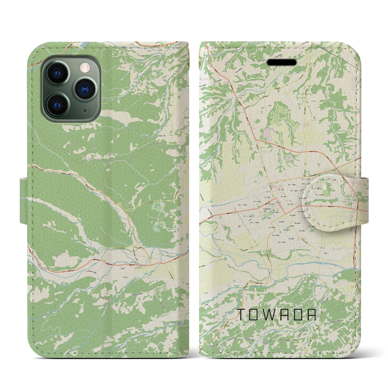 【十和田(青森県)】地図柄iPhoneケース(手帳タイプ)ナチュラル・iPhone 11 Pro 用