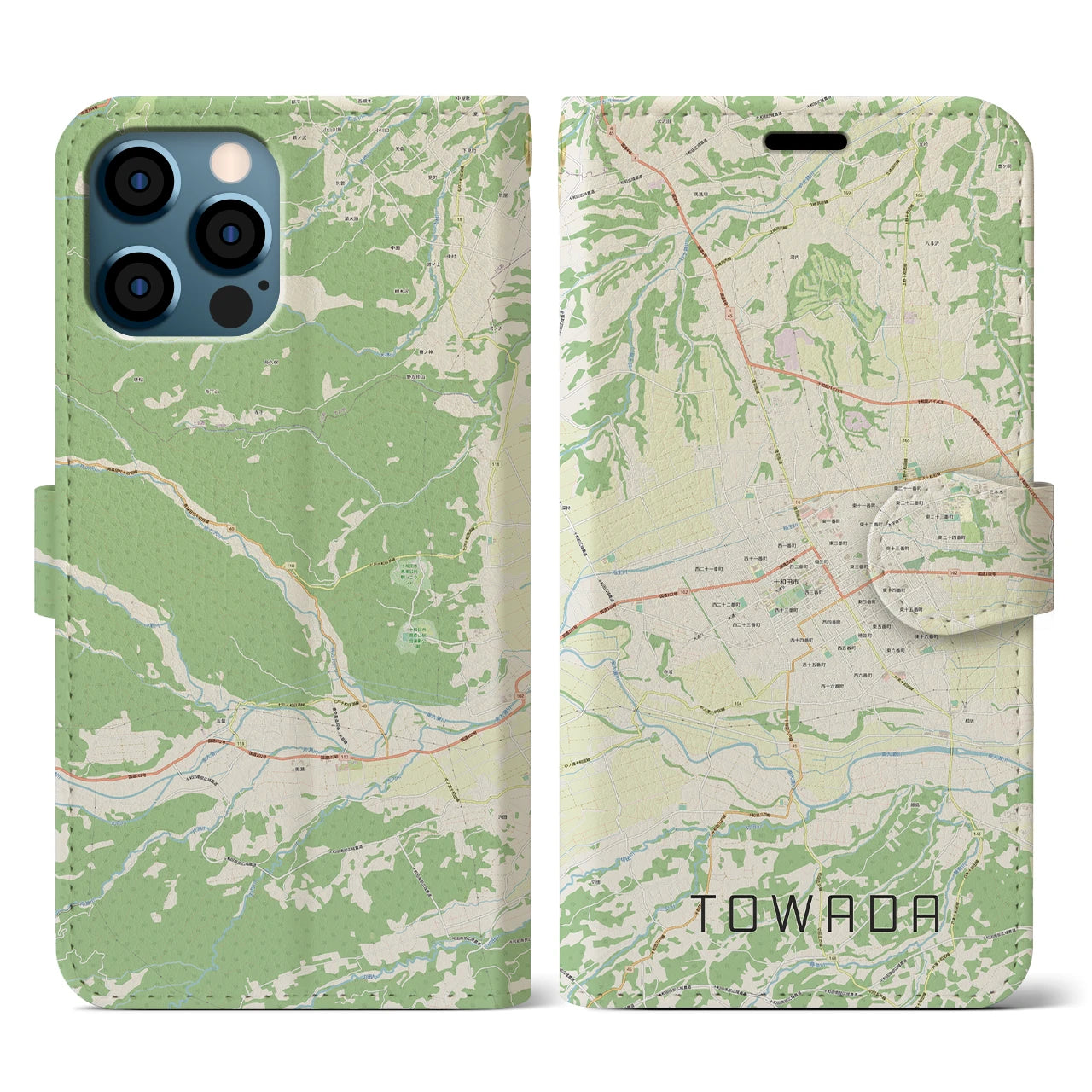 【十和田(青森県)】地図柄iPhoneケース(手帳タイプ)ナチュラル・iPhone 12 / 12 Pro 用
