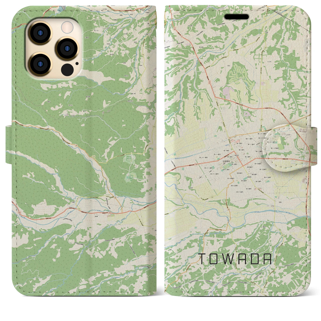 【十和田(青森県)】地図柄iPhoneケース(手帳タイプ)ナチュラル・iPhone 12 Pro Max 用