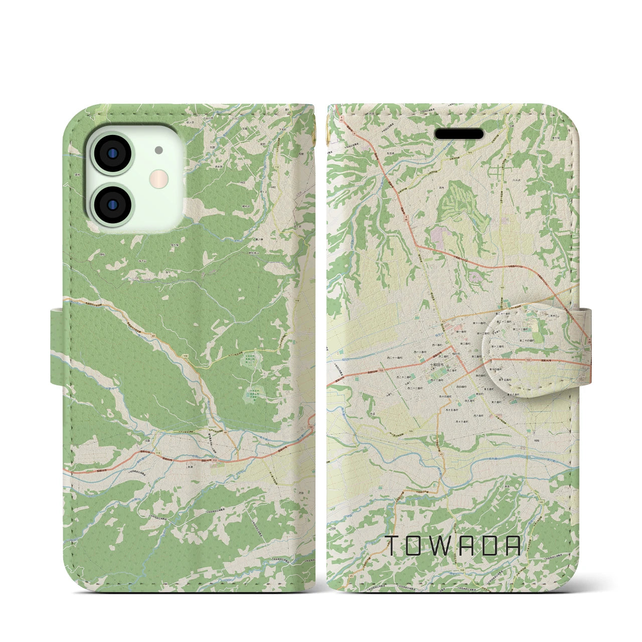【十和田(青森県)】地図柄iPhoneケース(手帳タイプ)ナチュラル・iPhone 12 mini 用