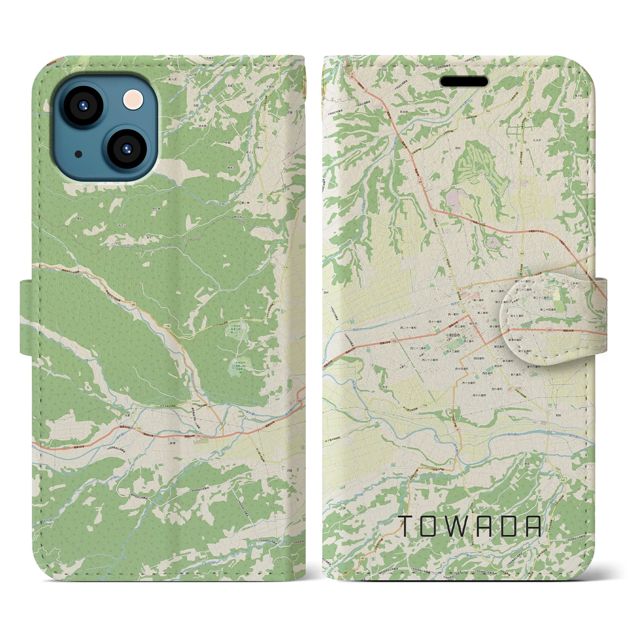 【十和田(青森県)】地図柄iPhoneケース(手帳タイプ)ナチュラル・iPhone 13 用