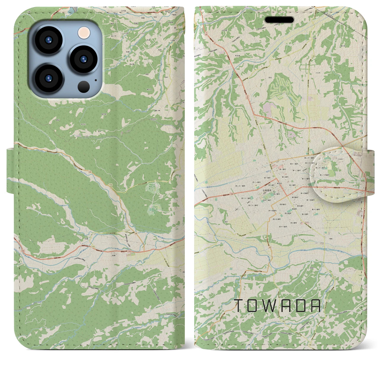 【十和田(青森県)】地図柄iPhoneケース(手帳タイプ)ナチュラル・iPhone 13 Pro Max 用