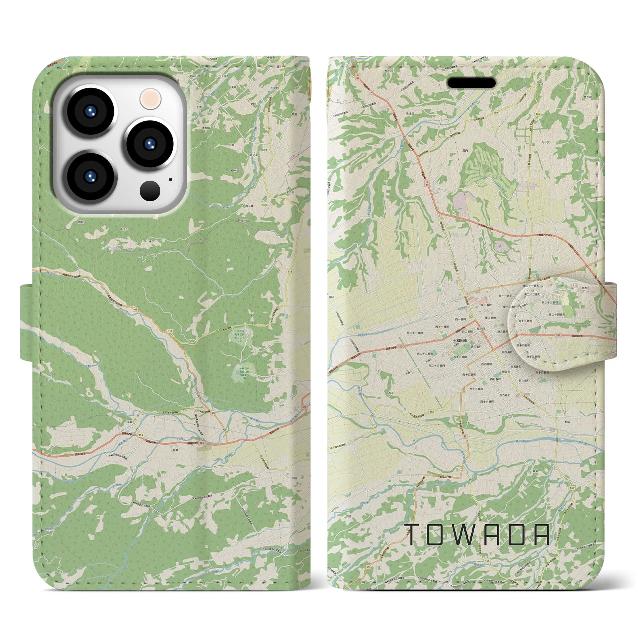 【十和田(青森県)】地図柄iPhoneケース(手帳タイプ)ナチュラル・iPhone 13 Pro 用