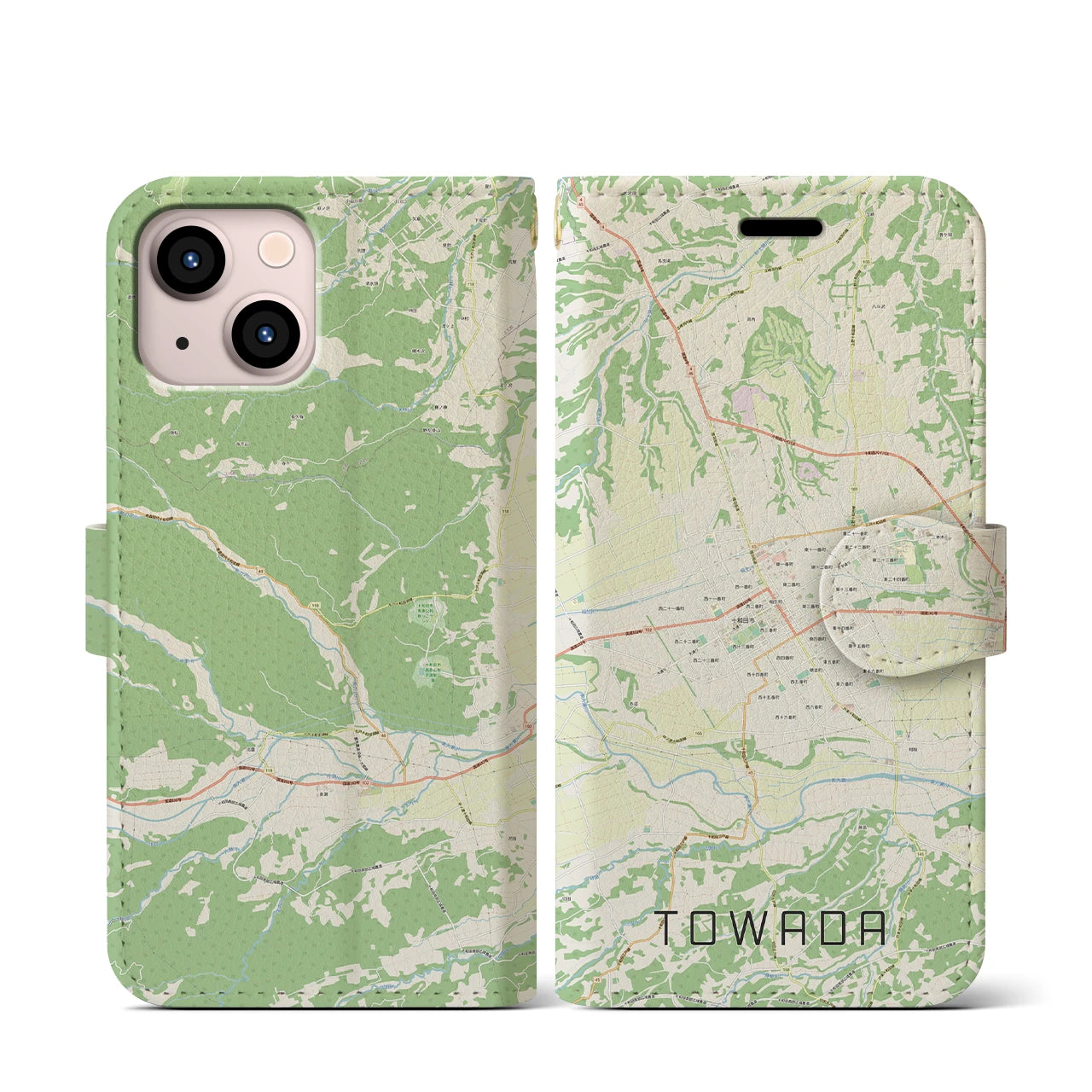 【十和田(青森県)】地図柄iPhoneケース(手帳タイプ)ナチュラル・iPhone 13 mini 用