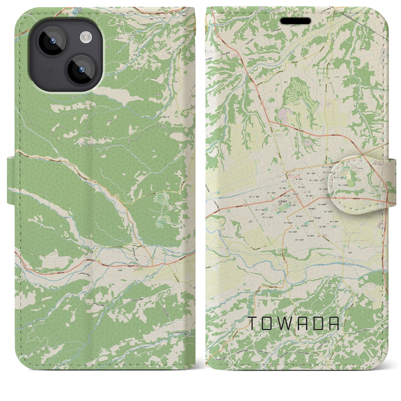 【十和田(青森県)】地図柄iPhoneケース(手帳タイプ)ナチュラル・iPhone 14 Plus 用