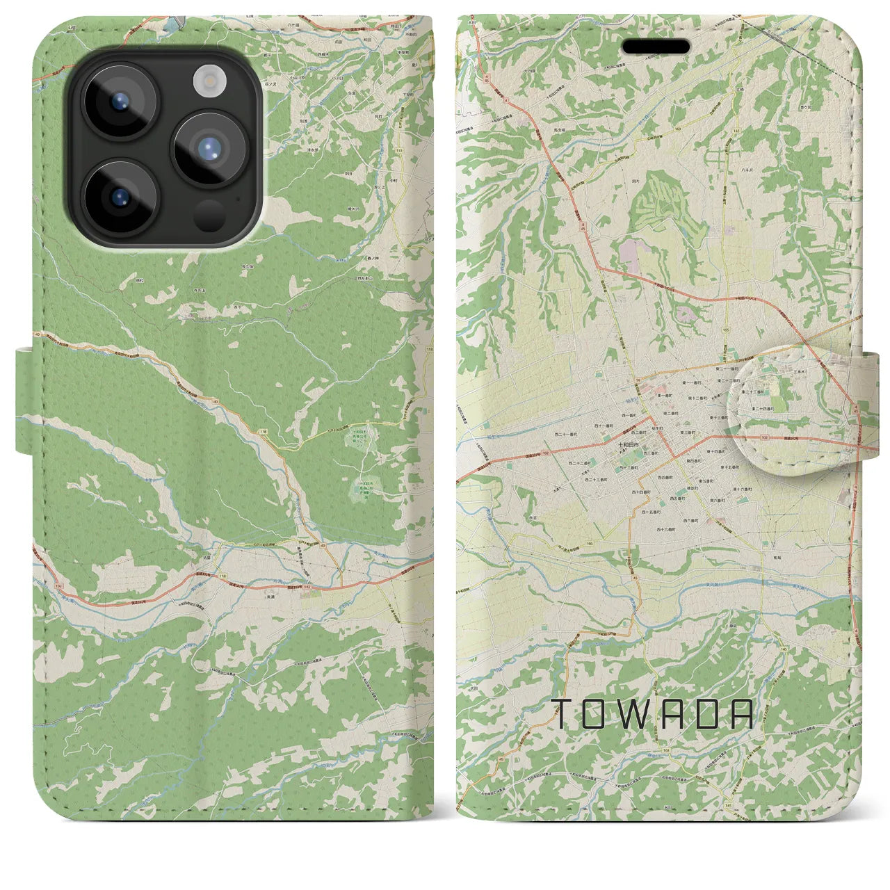 【十和田(青森県)】地図柄iPhoneケース(手帳タイプ)ナチュラル・iPhone 15 Pro Max 用
