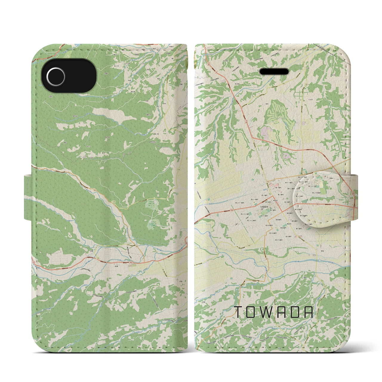【十和田(青森県)】地図柄iPhoneケース(手帳タイプ)ナチュラル・iPhone SE(第3 / 第2世代) / 8 / 7 / 6s / 6 用