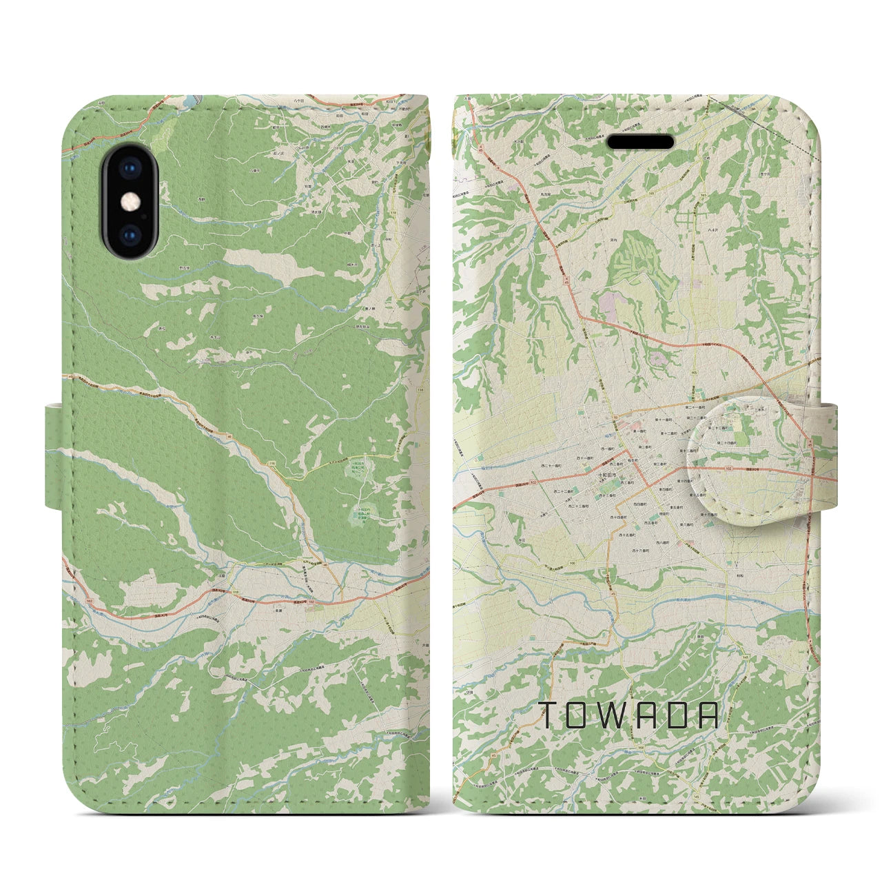 【十和田(青森県)】地図柄iPhoneケース(手帳タイプ)ナチュラル・iPhone XS / X 用