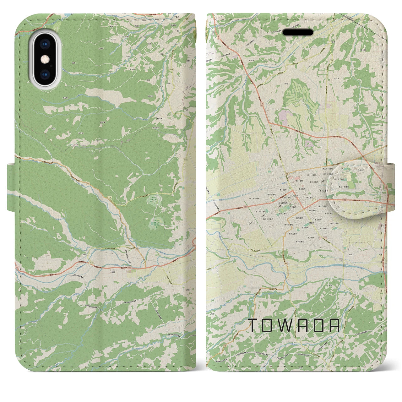 【十和田(青森県)】地図柄iPhoneケース(手帳タイプ)ナチュラル・iPhone XS Max 用