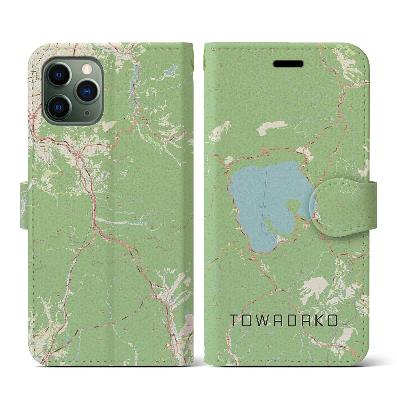 【十和田湖(青森県)】地図柄iPhoneケース(手帳タイプ)ナチュラル・iPhone 11 Pro 用