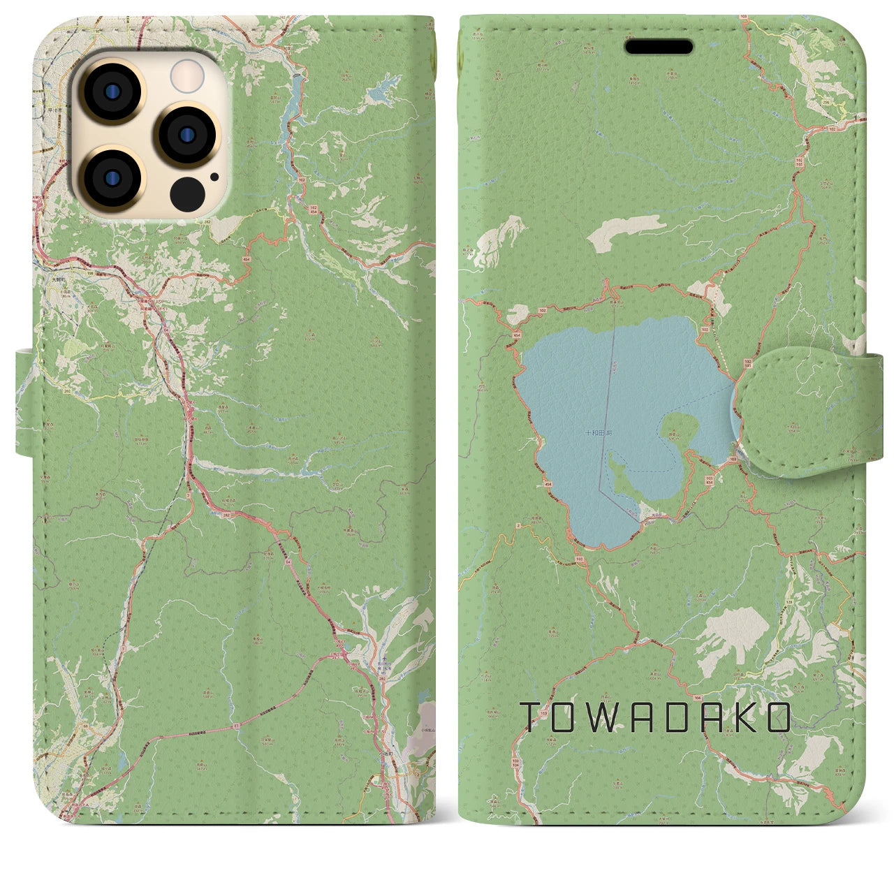 【十和田湖(青森県)】地図柄iPhoneケース(手帳タイプ)ナチュラル・iPhone 12 Pro Max 用