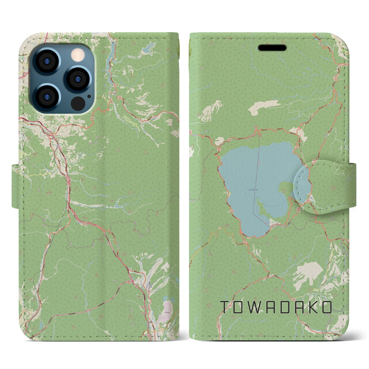 【十和田湖(青森県)】地図柄iPhoneケース(手帳タイプ)ナチュラル・iPhone 12 / 12 Pro 用