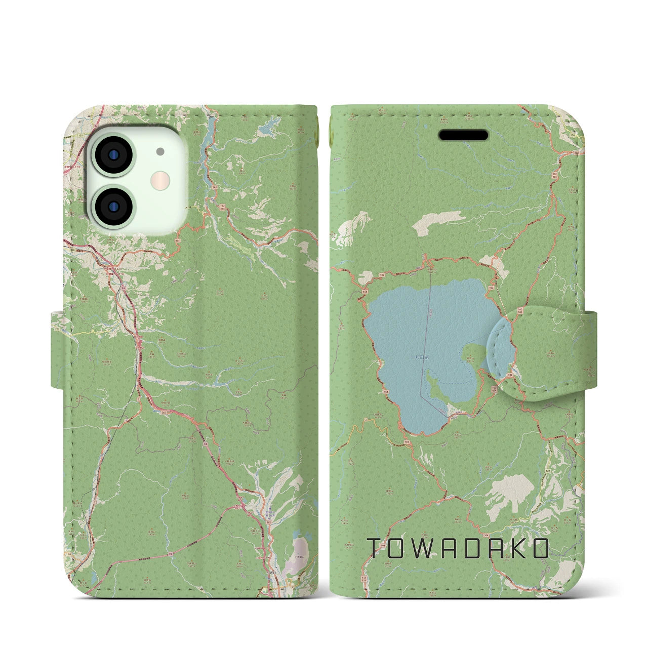 【十和田湖(青森県)】地図柄iPhoneケース(手帳タイプ)ナチュラル・iPhone 12 mini 用