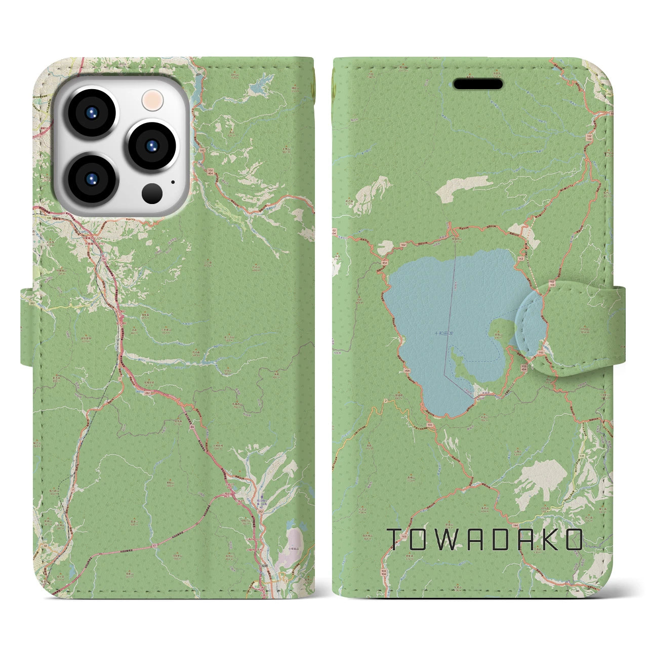【十和田湖(青森県)】地図柄iPhoneケース(手帳タイプ)ナチュラル・iPhone 13 Pro 用