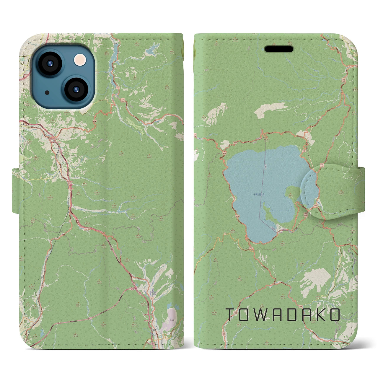 【十和田湖(青森県)】地図柄iPhoneケース(手帳タイプ)ナチュラル・iPhone 13 用