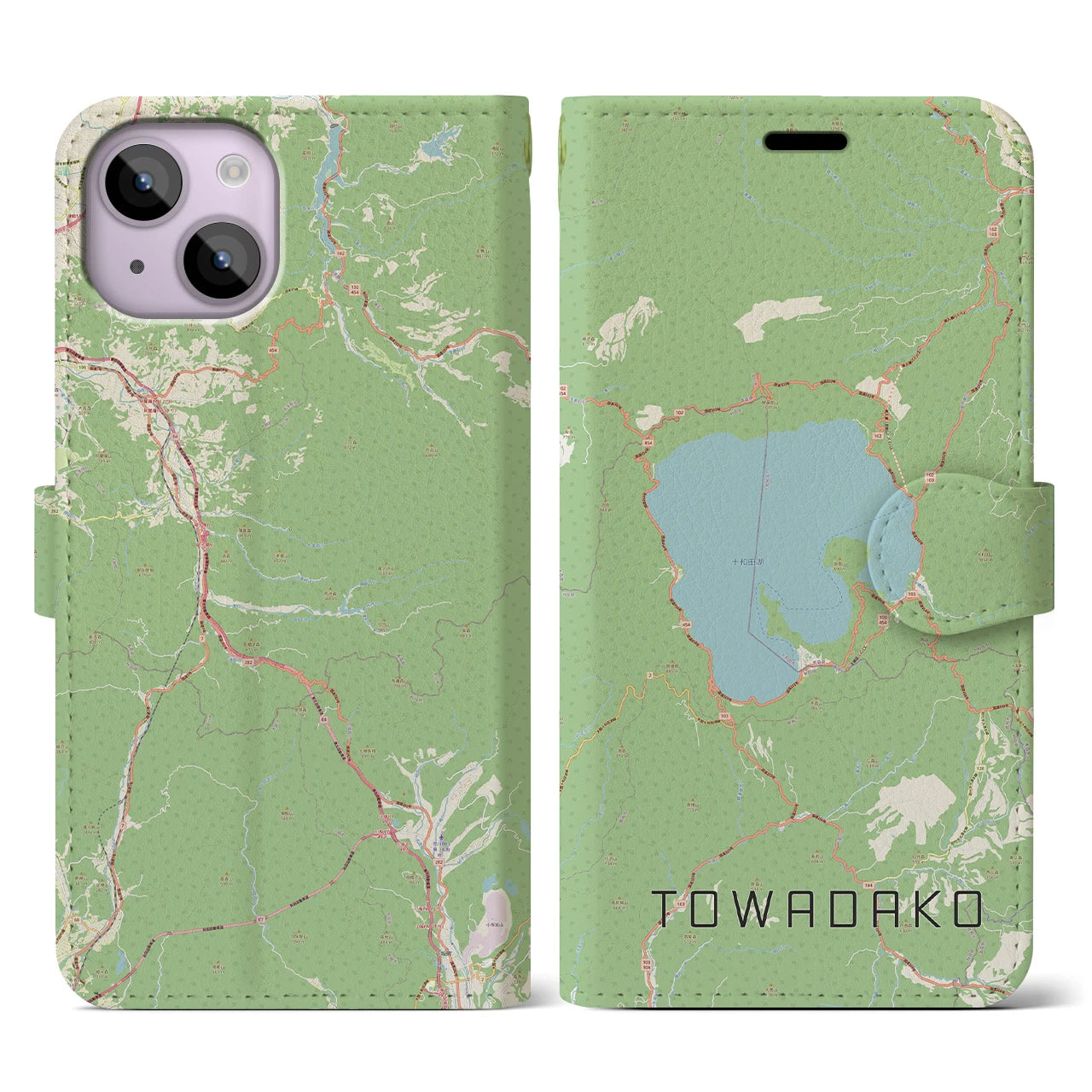 【十和田湖(青森県)】地図柄iPhoneケース(手帳タイプ)ナチュラル・iPhone 14 用
