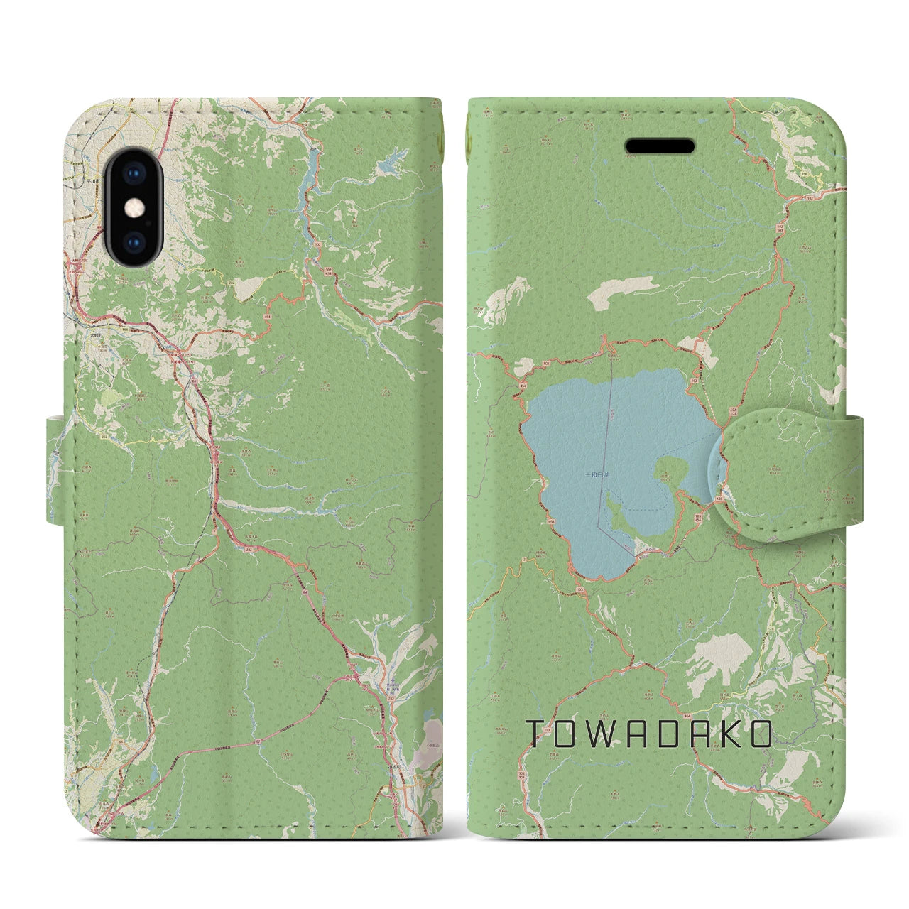【十和田湖(青森県)】地図柄iPhoneケース(手帳タイプ)ナチュラル・iPhone XS / X 用