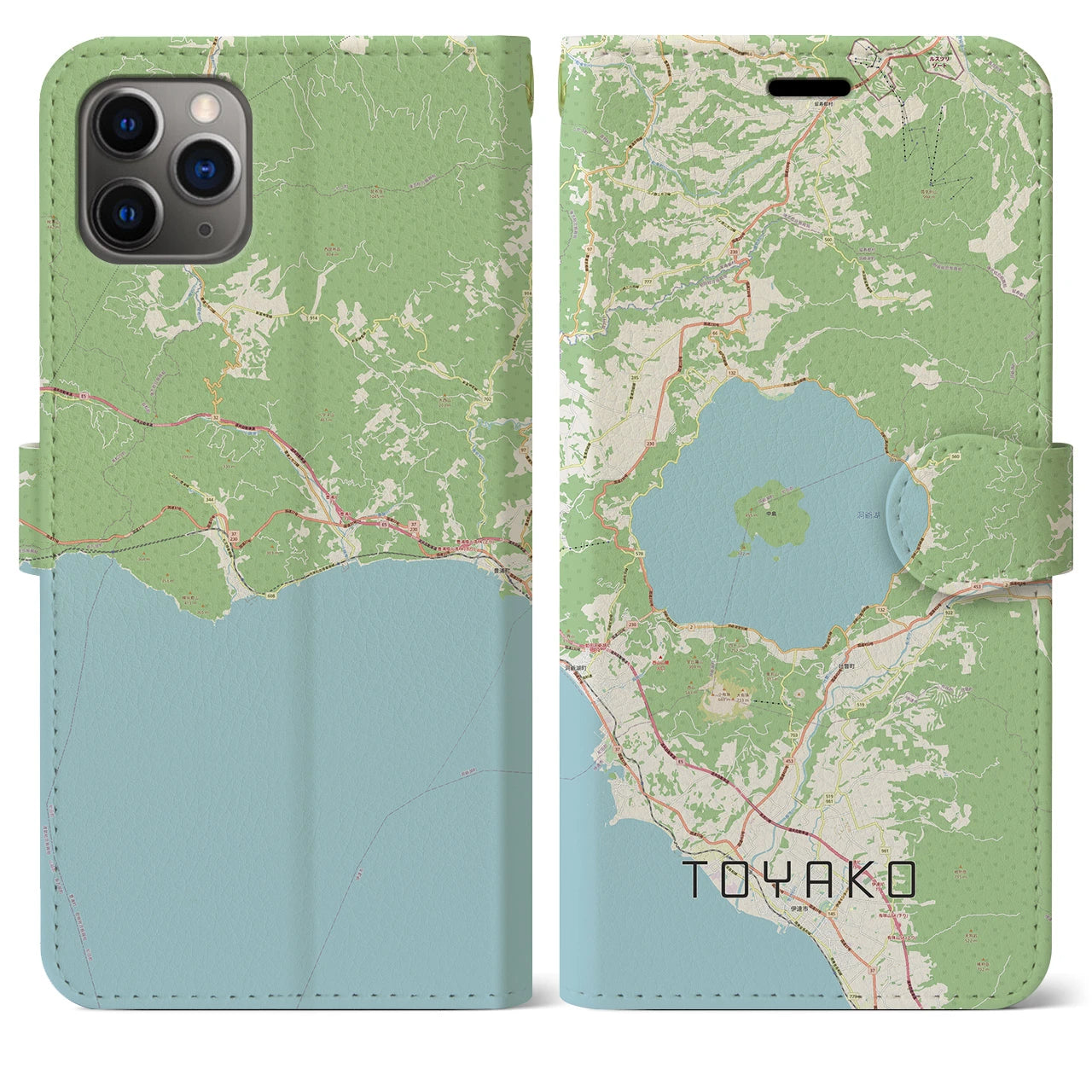 【洞爺湖(北海道)】地図柄iPhoneケース(手帳タイプ)ナチュラル・iPhone 11 Pro Max 用
