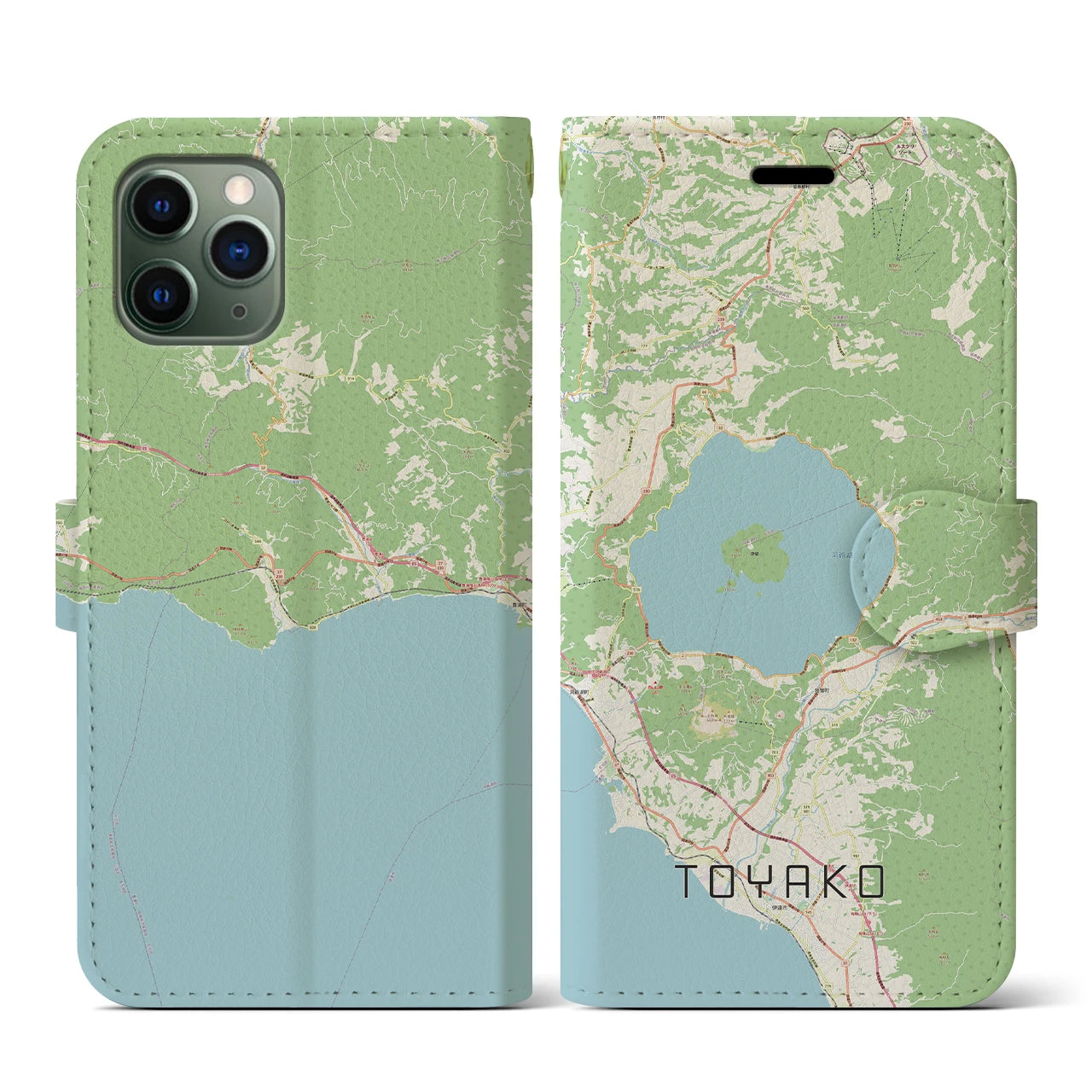 【洞爺湖(北海道)】地図柄iPhoneケース(手帳タイプ)ナチュラル・iPhone 11 Pro 用