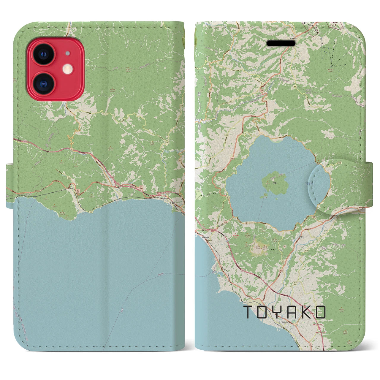 【洞爺湖(北海道)】地図柄iPhoneケース(手帳タイプ)ナチュラル・iPhone 11 用