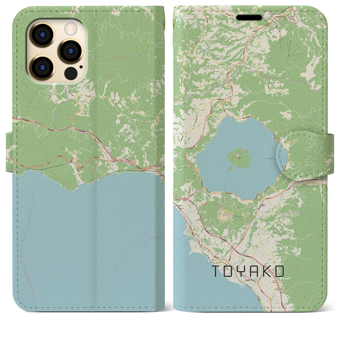【洞爺湖(北海道)】地図柄iPhoneケース(手帳タイプ)ナチュラル・iPhone 12 Pro Max 用