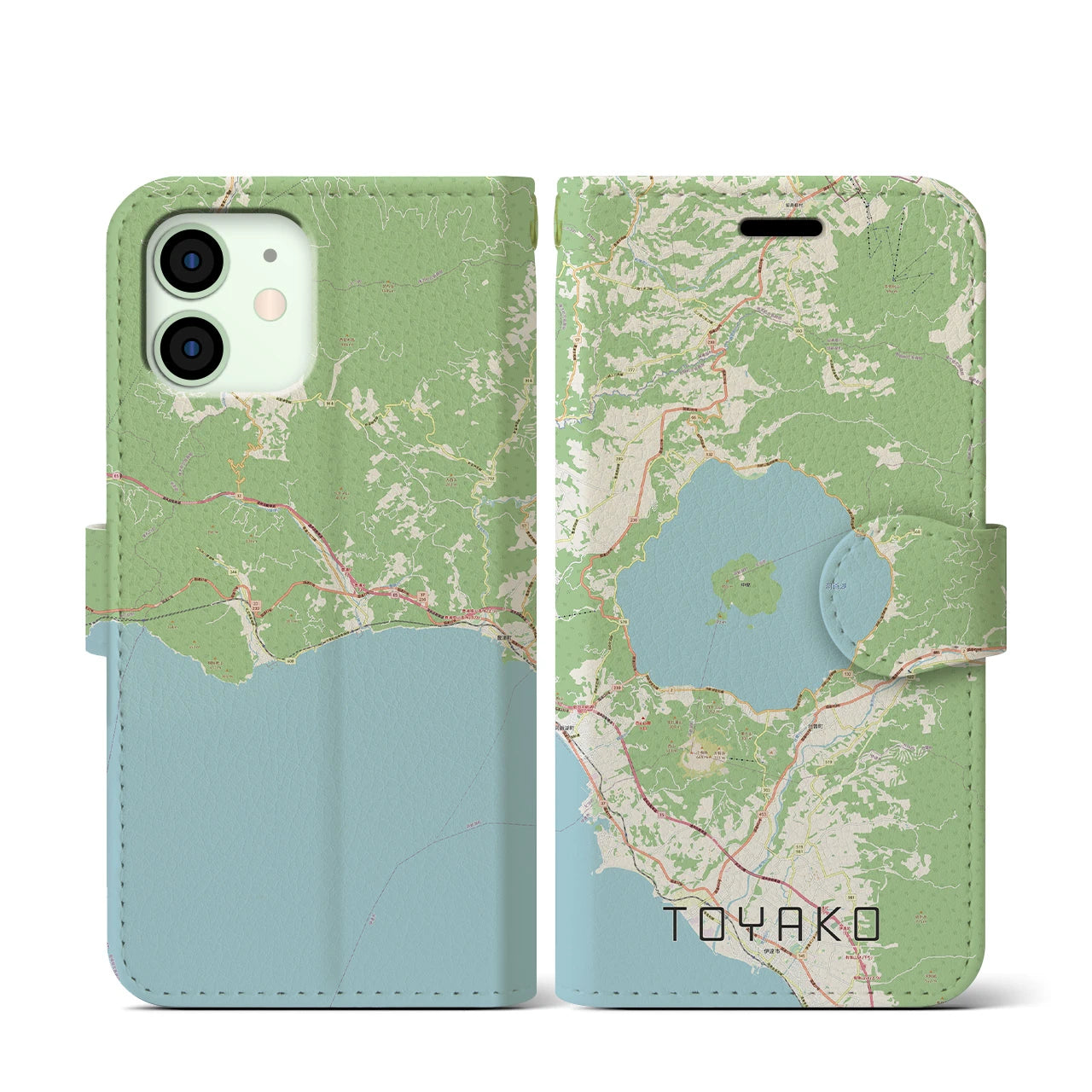 【洞爺湖(北海道)】地図柄iPhoneケース(手帳タイプ)ナチュラル・iPhone 12 mini 用