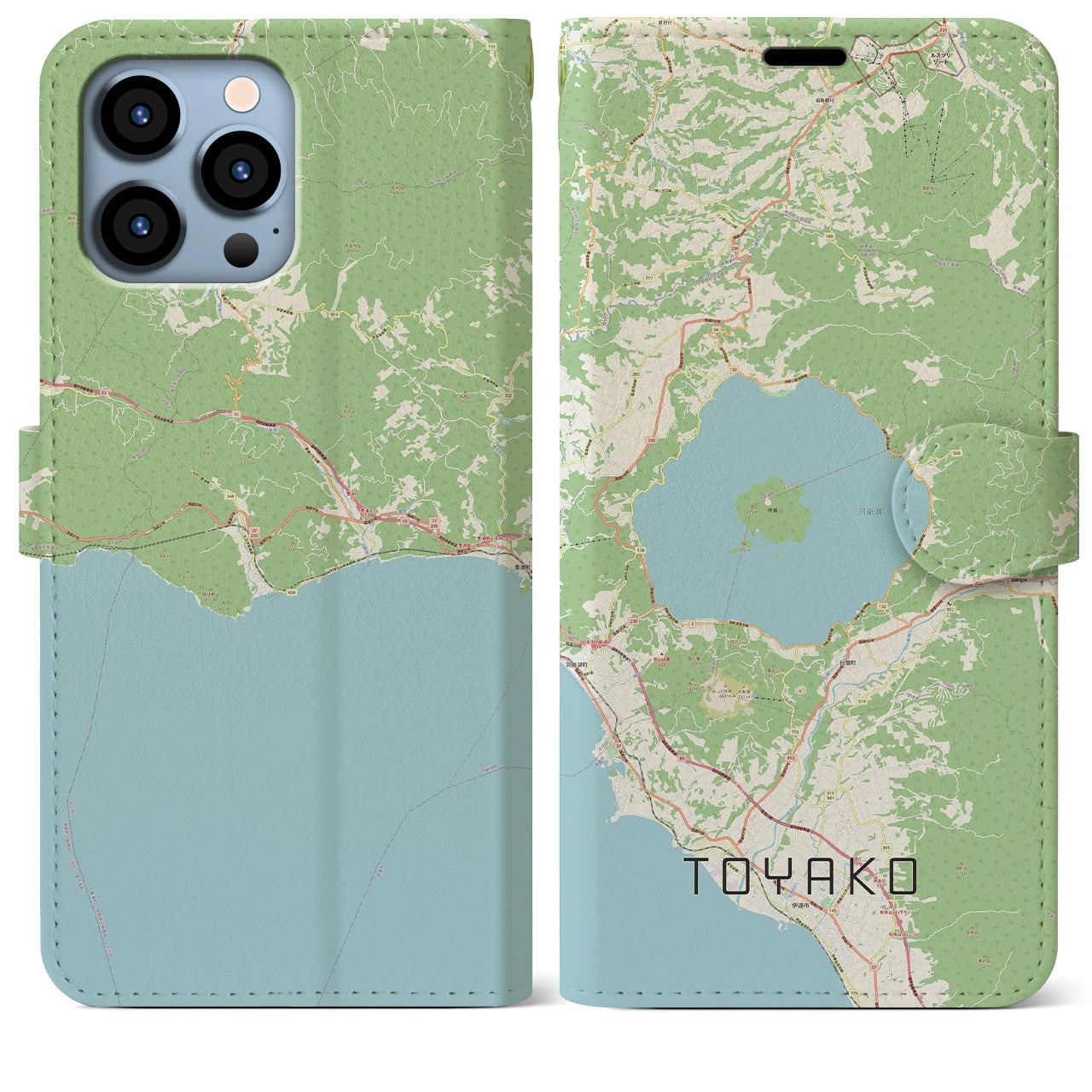 【洞爺湖(北海道)】地図柄iPhoneケース(手帳タイプ)ナチュラル・iPhone 13 Pro Max 用