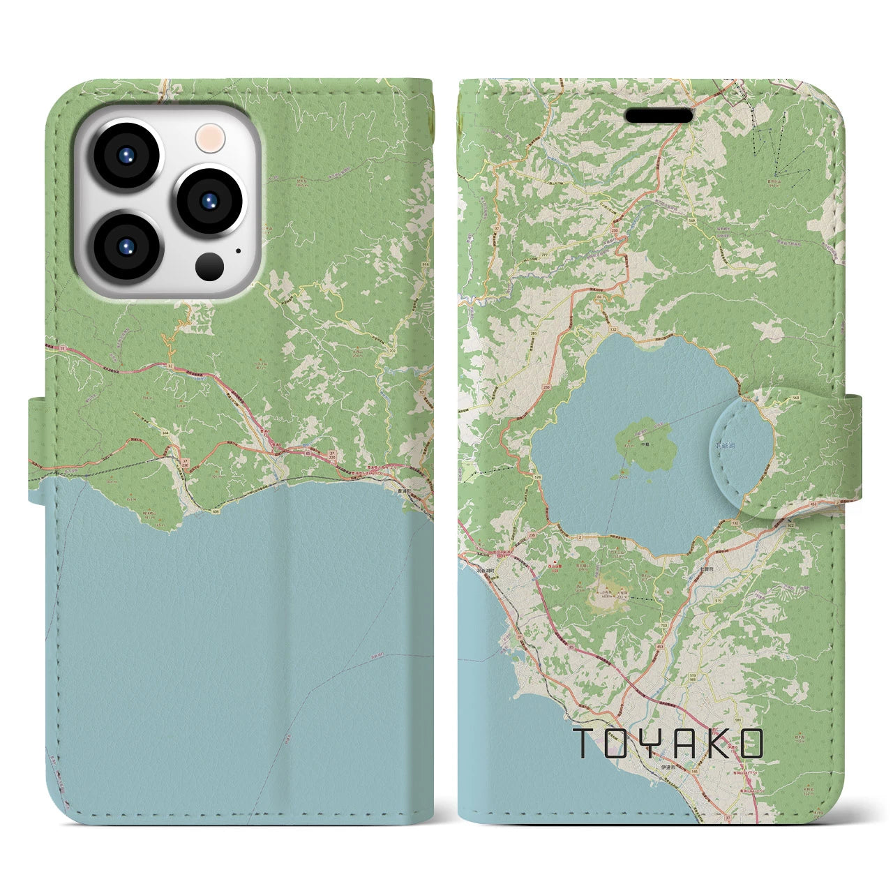 【洞爺湖(北海道)】地図柄iPhoneケース(手帳タイプ)ナチュラル・iPhone 13 Pro 用