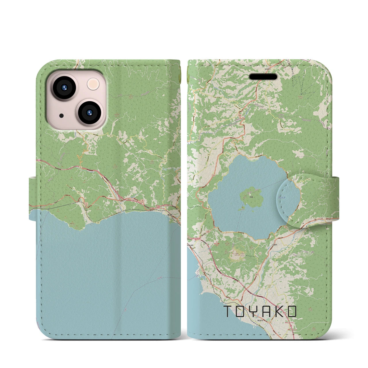 【洞爺湖(北海道)】地図柄iPhoneケース(手帳タイプ)ナチュラル・iPhone 13 mini 用