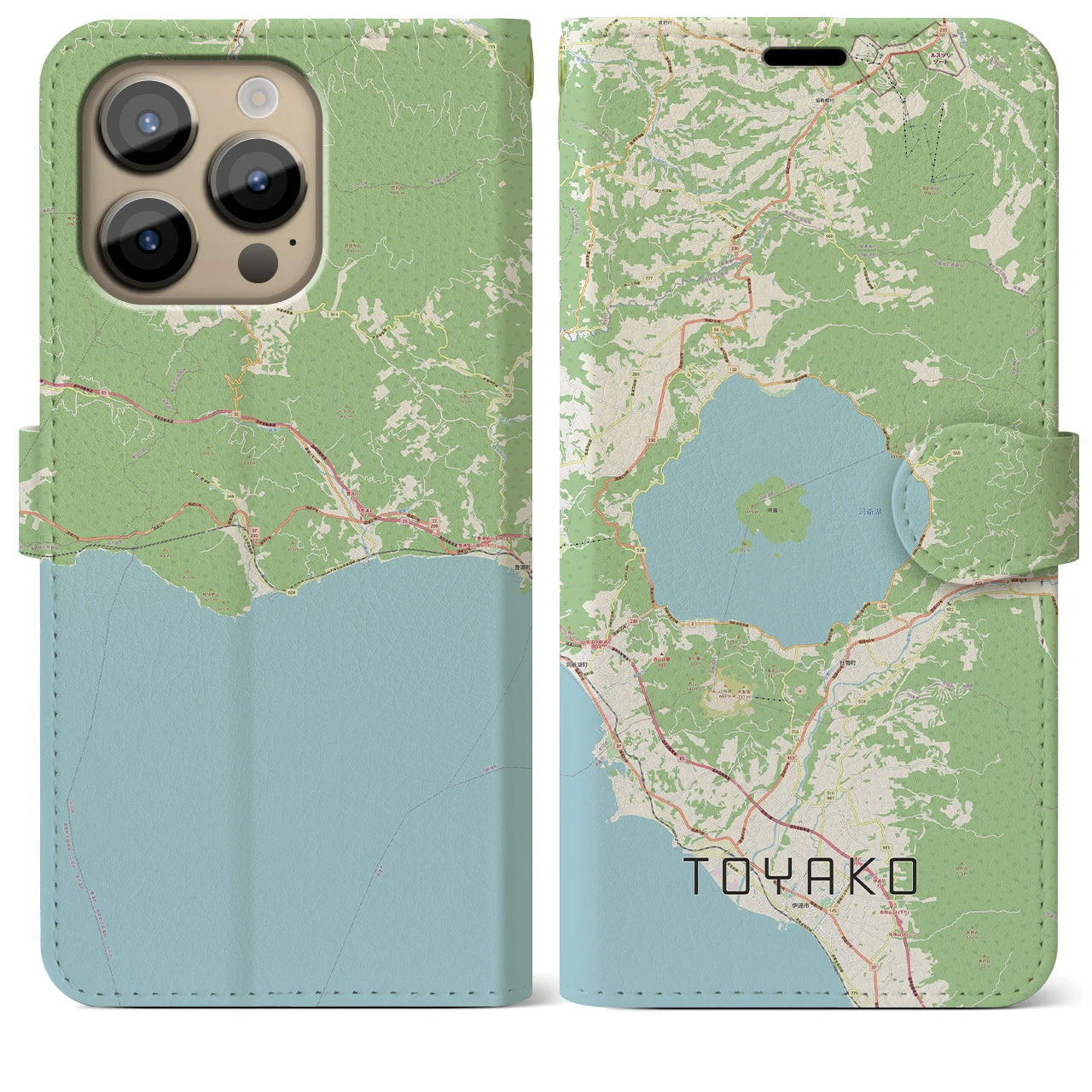 【洞爺湖(北海道)】地図柄iPhoneケース(手帳タイプ)ナチュラル・iPhone 14 Pro Max 用