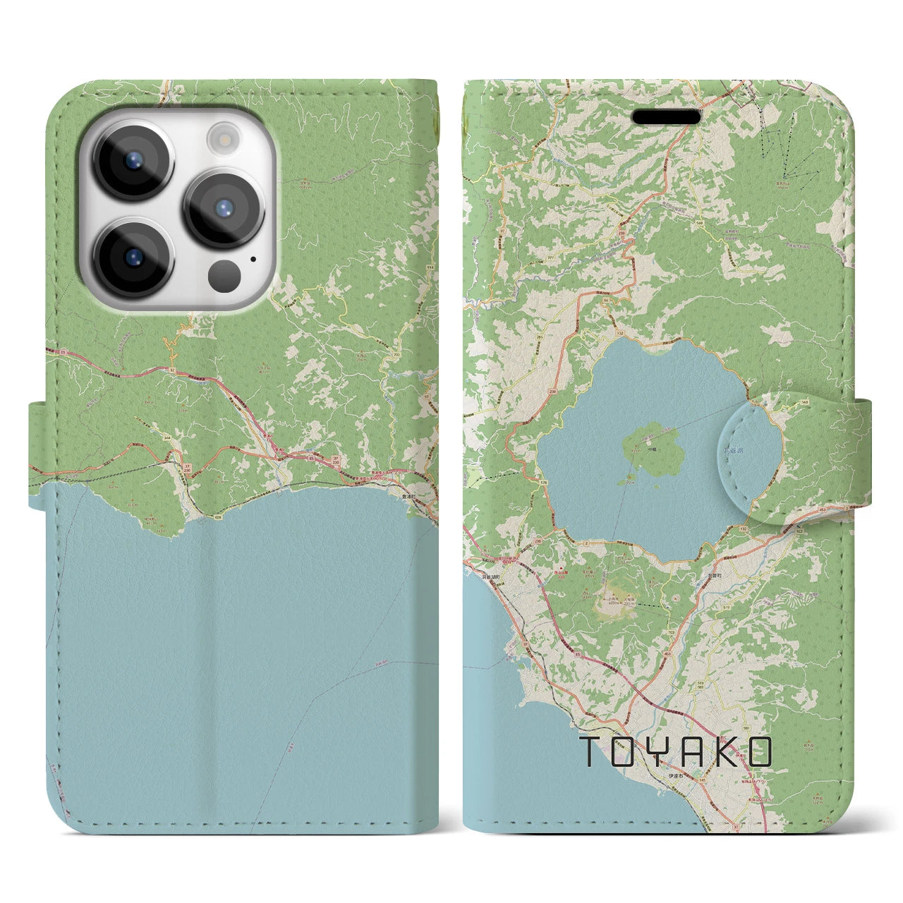 【洞爺湖(北海道)】地図柄iPhoneケース(手帳タイプ)ナチュラル・iPhone 14 Pro 用