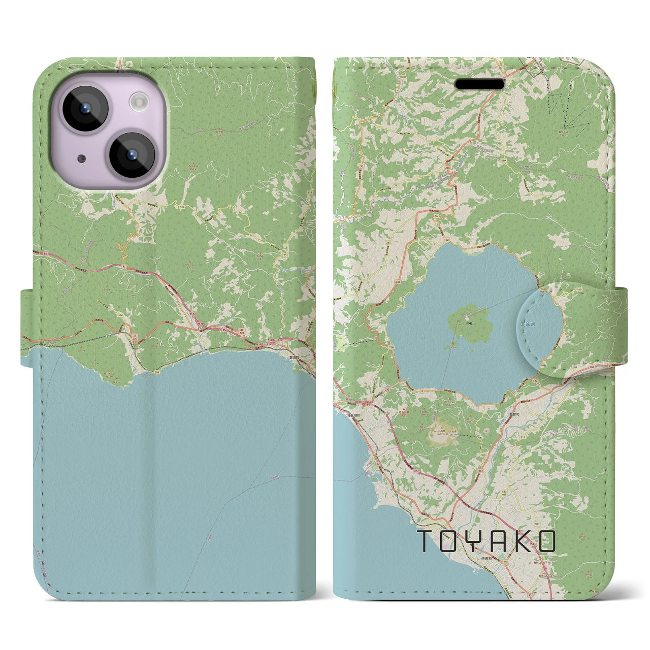 【洞爺湖(北海道)】地図柄iPhoneケース(手帳タイプ)ナチュラル・iPhone 14 用