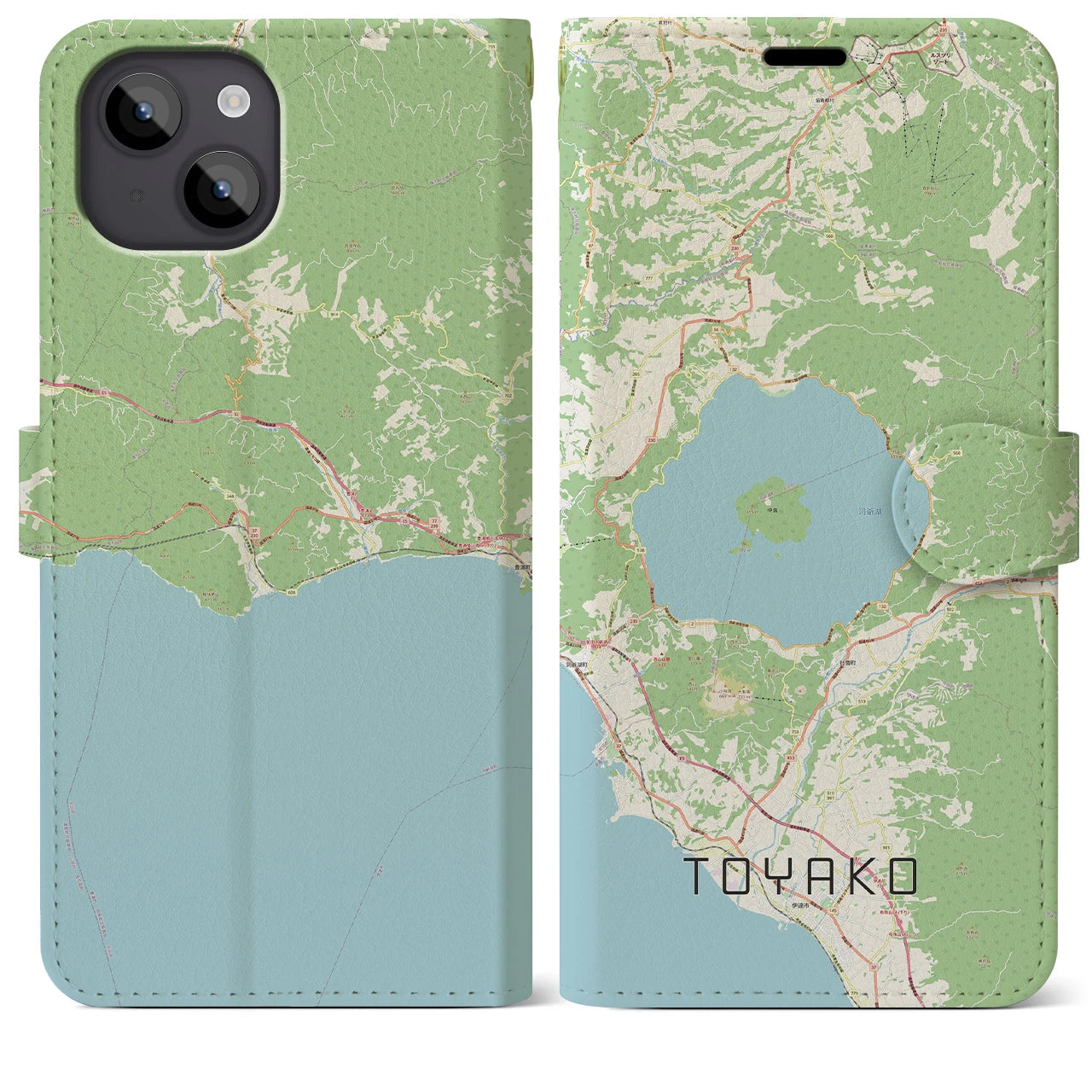 【洞爺湖(北海道)】地図柄iPhoneケース(手帳タイプ)ナチュラル・iPhone 14 Plus 用