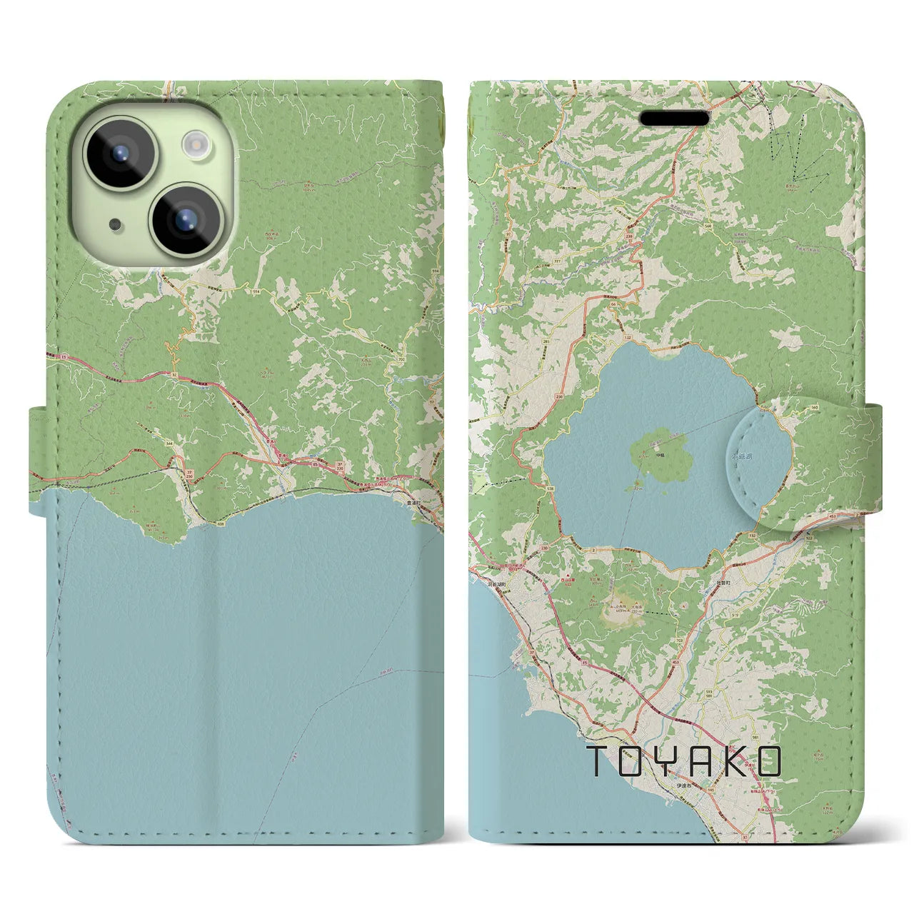 【洞爺湖(北海道)】地図柄iPhoneケース(手帳タイプ)ナチュラル・iPhone 15 用