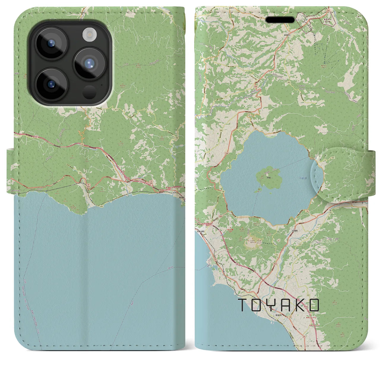 【洞爺湖(北海道)】地図柄iPhoneケース(手帳タイプ)ナチュラル・iPhone 15 Pro Max 用