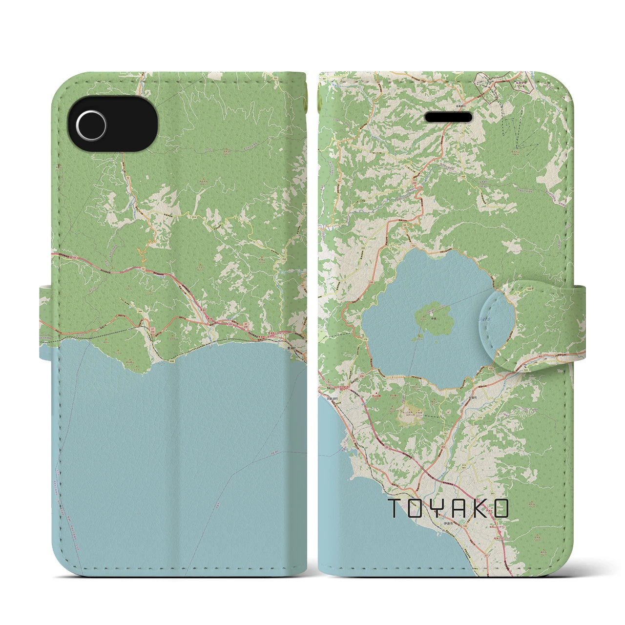 【洞爺湖(北海道)】地図柄iPhoneケース(手帳タイプ)ナチュラル・iPhone SE(第3 / 第2世代) / 8 / 7 / 6s / 6 用