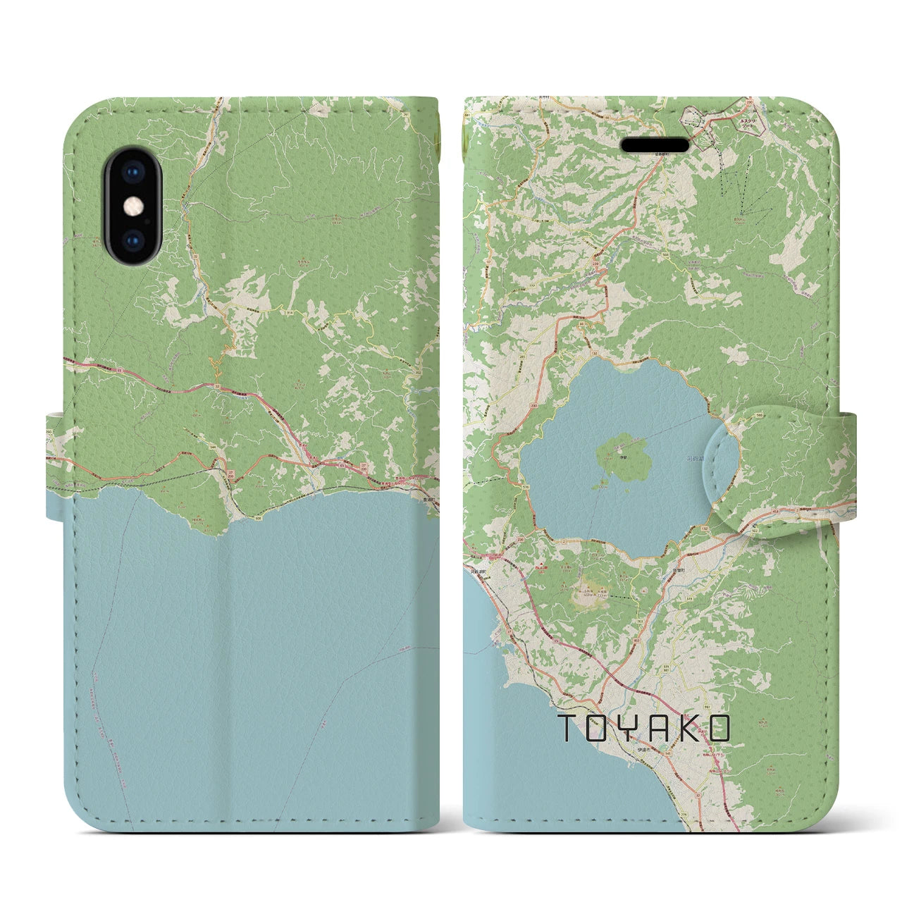 【洞爺湖(北海道)】地図柄iPhoneケース(手帳タイプ)ナチュラル・iPhone XS / X 用