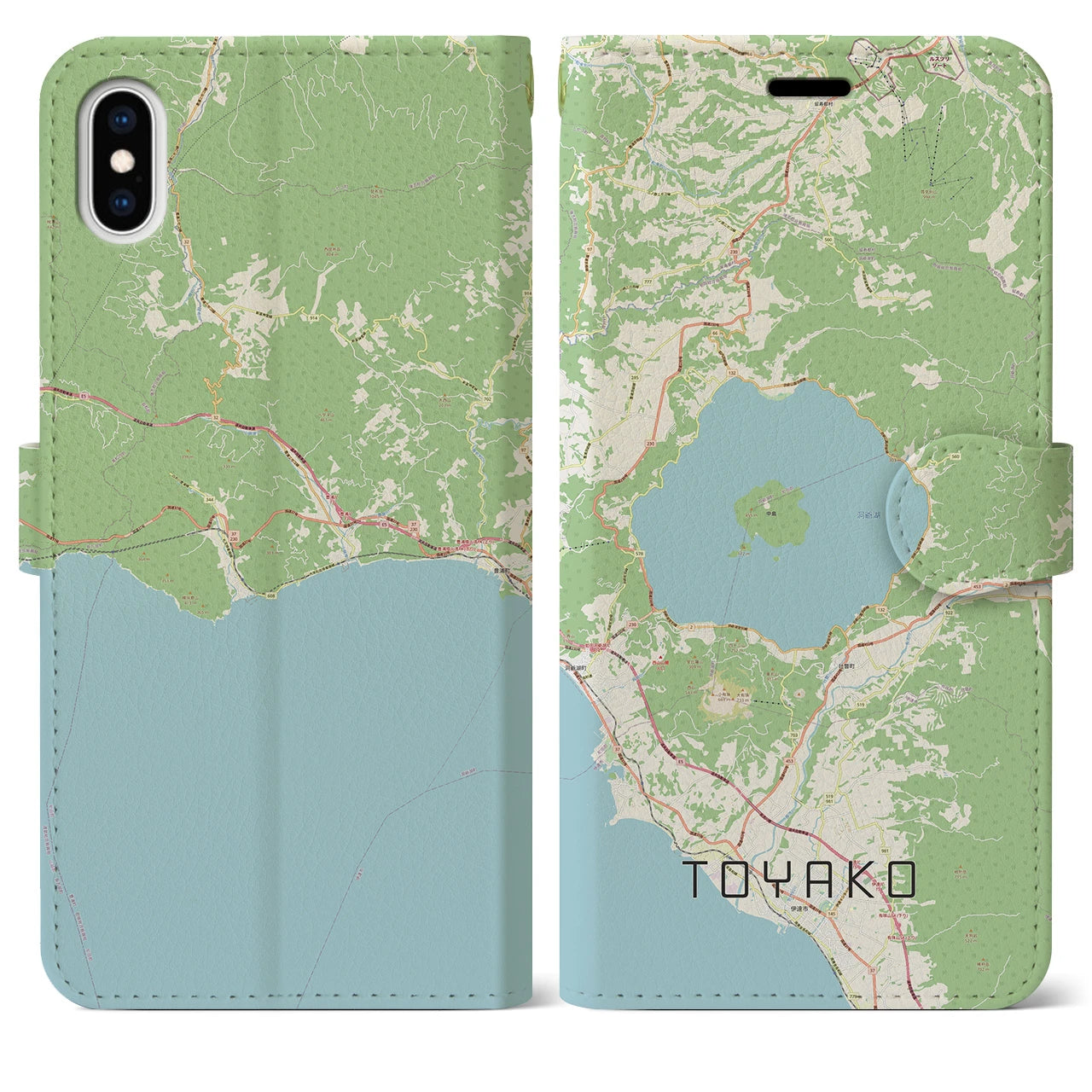 【洞爺湖(北海道)】地図柄iPhoneケース(手帳タイプ)ナチュラル・iPhone XS Max 用