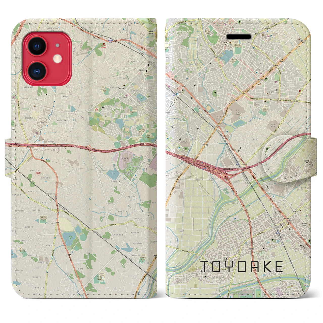 【豊明(愛知県)】地図柄iPhoneケース(手帳タイプ)ナチュラル・iPhone 11 用